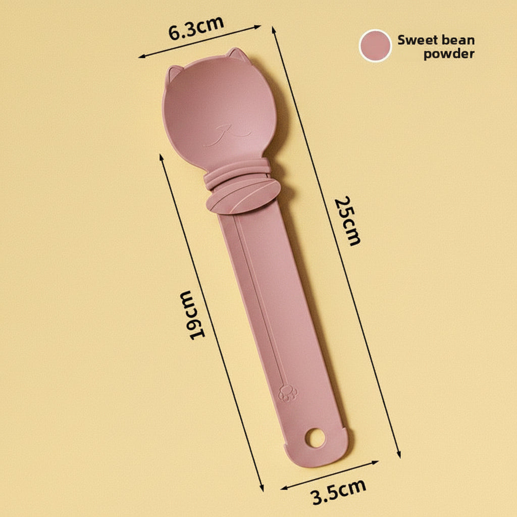 Pink spoon with measurements on a yellow background