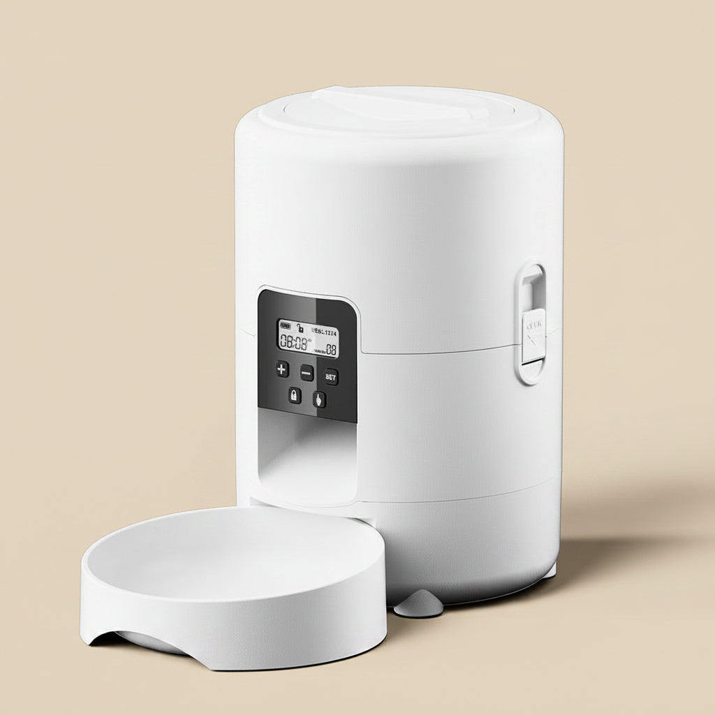 White electronic device with digital display on a white background