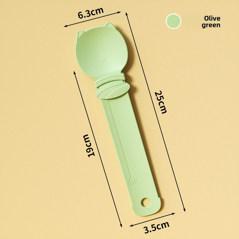 Olive green ice cream scoop with measurements on a beige background