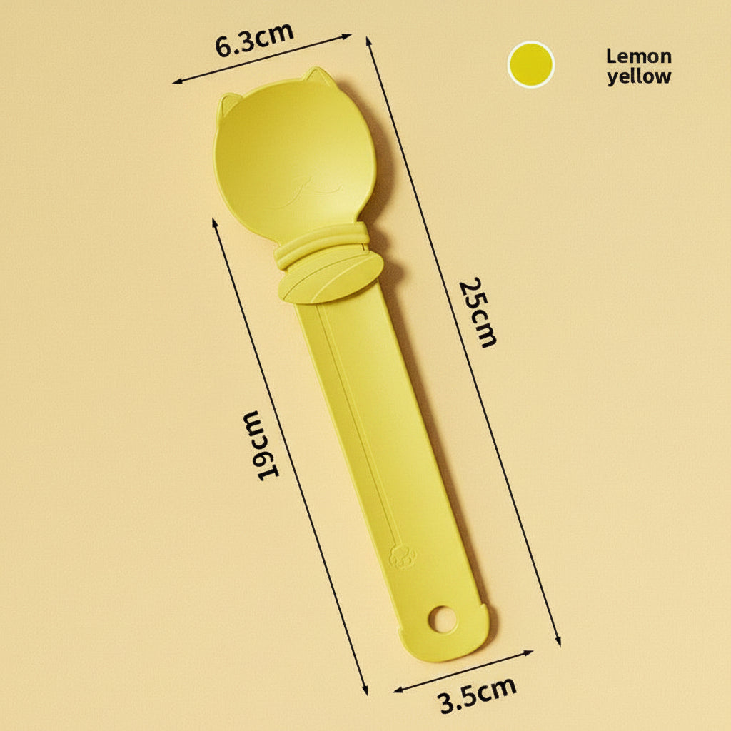 Yellow spoon with measurements on a beige background