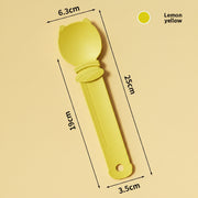 Yellow spoon with measurements on a beige background